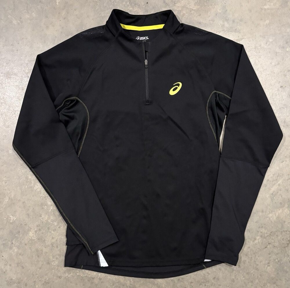 ASICS Long Sleeve 1/4 Zip Running Shirt Black Mens Medium Stretch Performance